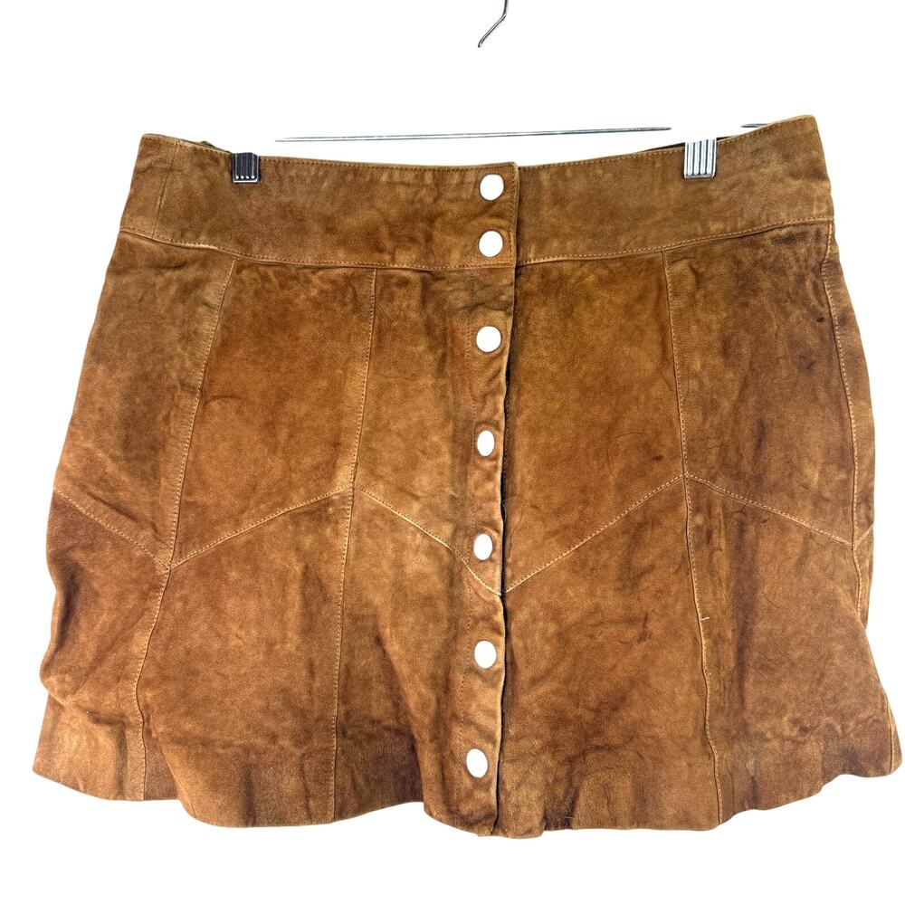 Sezane Brown Goat Leather Suede Snap Mini Skirt Size 42 / 10